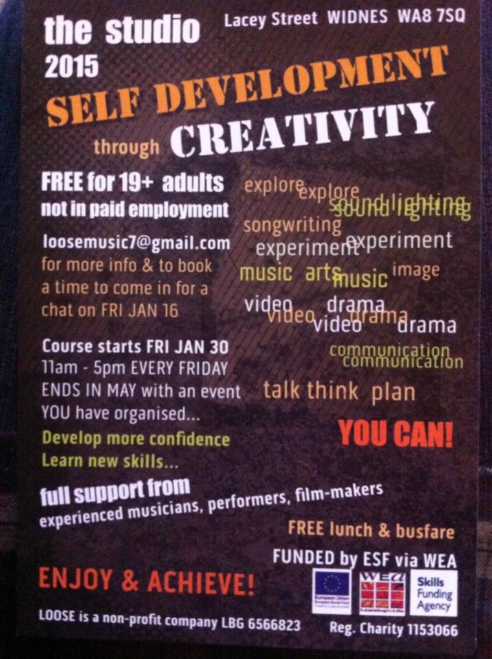 Still places on our creativity course for 19 + not in more than 8 hrs paid employment contact us to discuss joining