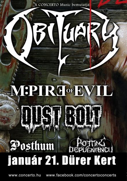 Obituary in Budapest tonight @ Dürer Kert. 
Great merch available. <a href="/DDeathMetalDave/">Dave Allison</a> <a href="/DUSTBOLTband/">DUST BOLT</a> <a href="/MpireofEvil/">Tony Dolan</a>