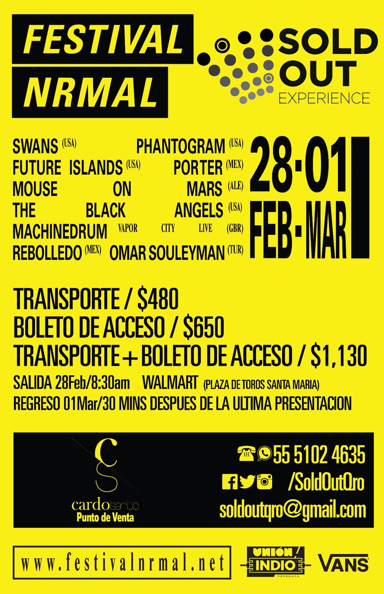 SoldOutQro's tweet photo. Transporte, boletos y precios especiales para Festival @Nrmal! http://t.co/vWnuaMQCTs