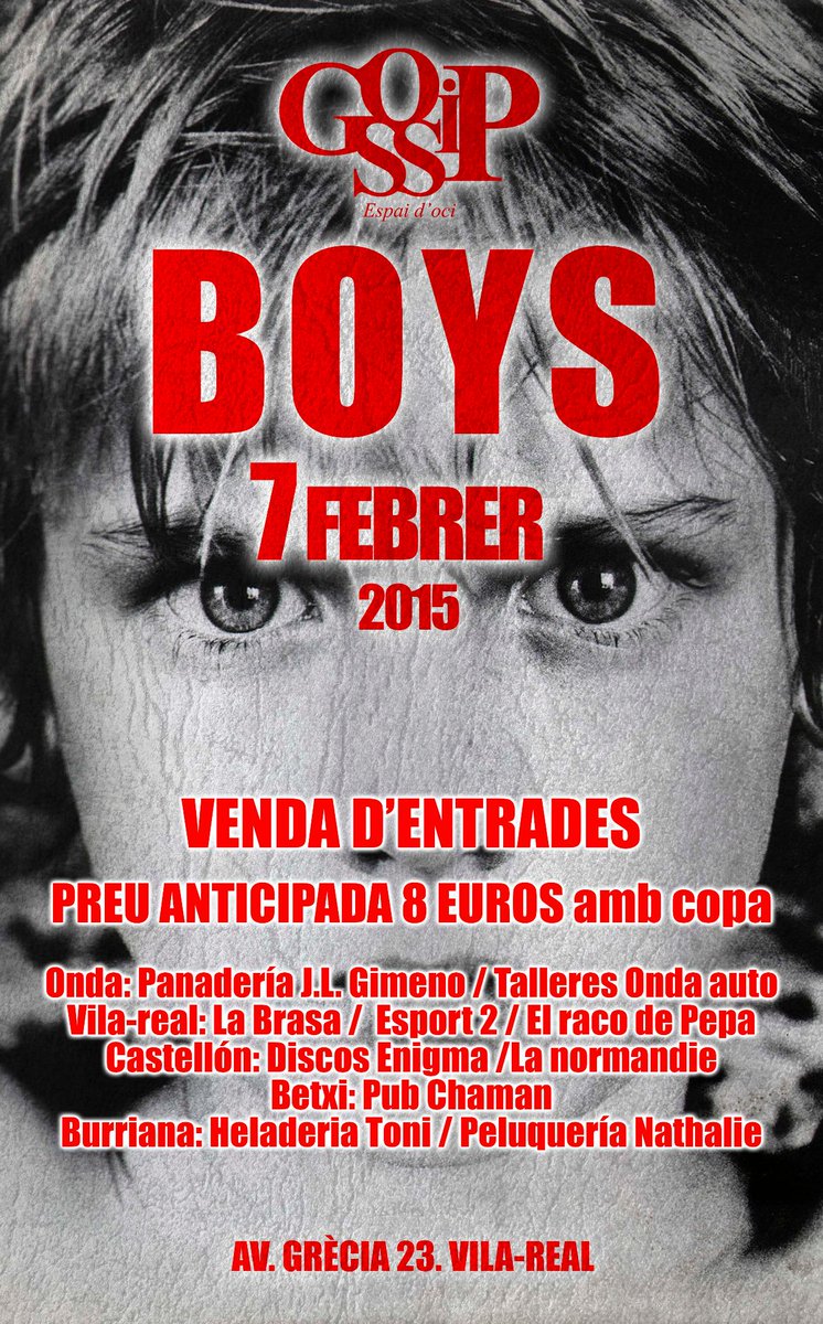 Puntos de venta entradas fiesta boys 7 de febrero en gossip