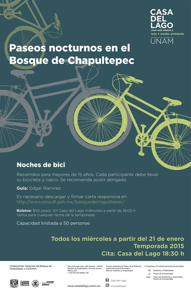 Bpaseos_Gratis's tweet photo. Regresan los paseos nocturnos en bici por @ChapultepecCDMX ¡Y este miércoles es el primero! 18:30 hrs. @casadellago http://t.co/w5lliZqWT6