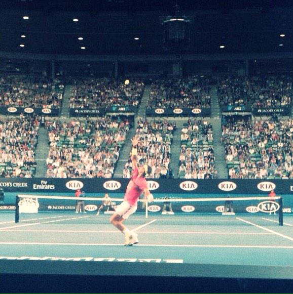 BojanaBobusic's tweet image. Best seat in the house! #CommBox #RodLaverArena #RafasPinkStripe #AusOpen