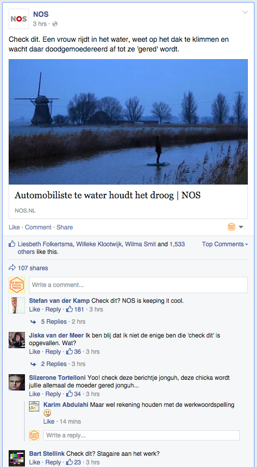 thebestsocialNL's tweet photo. Check dit. De @NOS post een bericht op Facebook, weet daarmee de doelgroep te verbazen en blijft nu stil. #checkdit http://t.co/ztynAxJ0o6