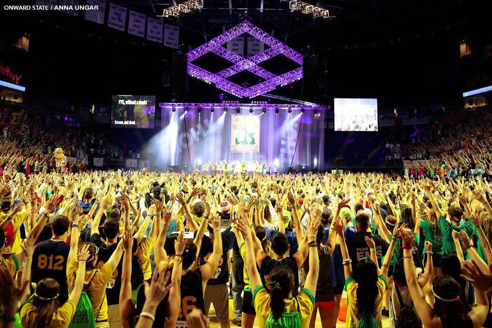 GMA's tweet photo. @THON - ONE MONTH UNTIL YOU DANCE! Keep the fight going strong, @penn_state! 💛💜💃 [PHOTO/@OnwardState @wordsofanna] http://t.co/Ccmo3pWryl