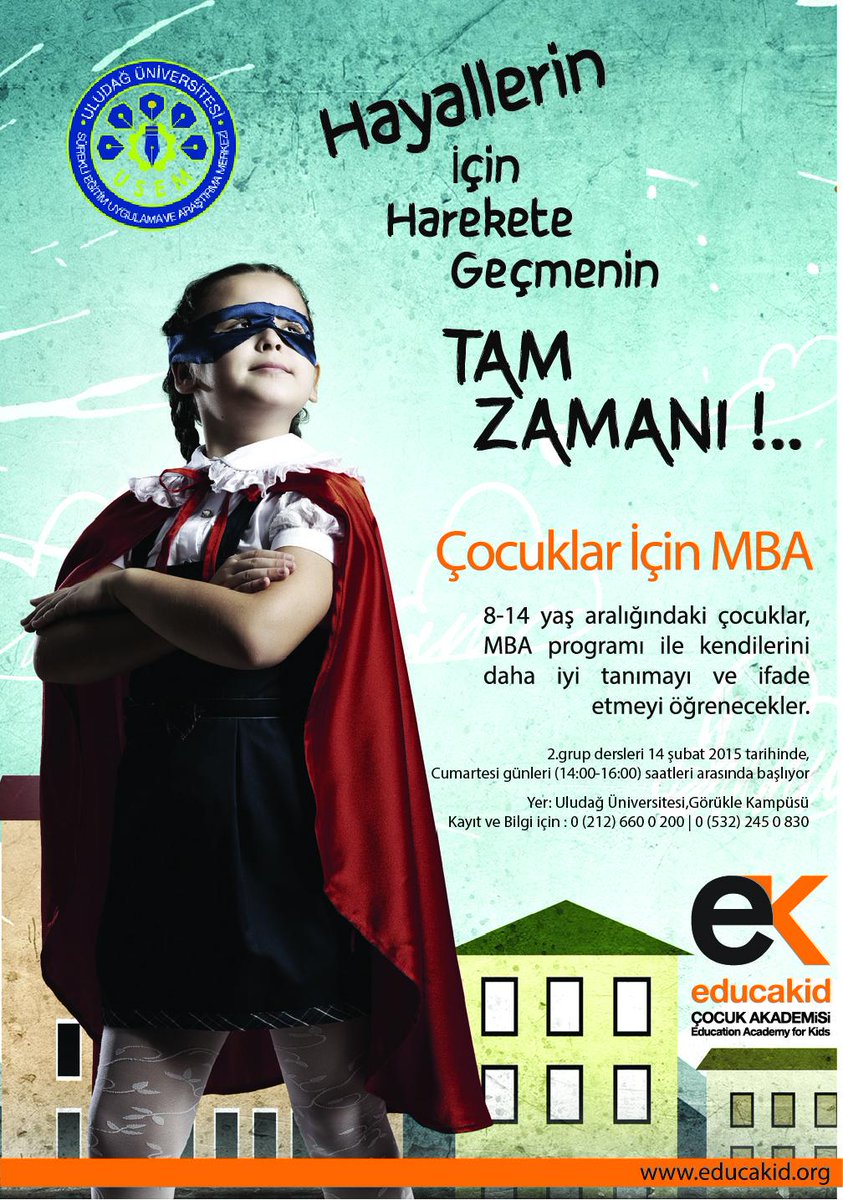 educakid's tweet photo. #Bursa #uludaguniversitesi'nde,#cocuklaricinMBA Programı 2.Grup kayıtları başladı.
http://t.co/hoVOULIovr

#educakid http://t.co/vXJkgLkc2V