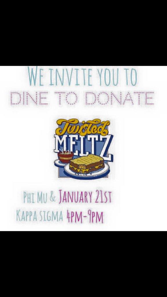 KappaSigmaKent's tweet photo. Escape this winter snow and grab some dinner at @TwistedMeltz in supports of the @2015GMAs Thank you ladies @KSUPhiMu http://t.co/7DM4sN2xet
