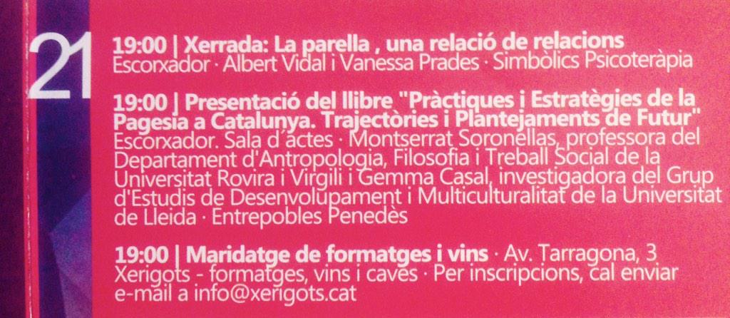 Aquesta tarda tens 1 xerrada, 1 presentació de llibre i 1 maridatge. Tria i participa! #FestCultura #FSantRaimon15