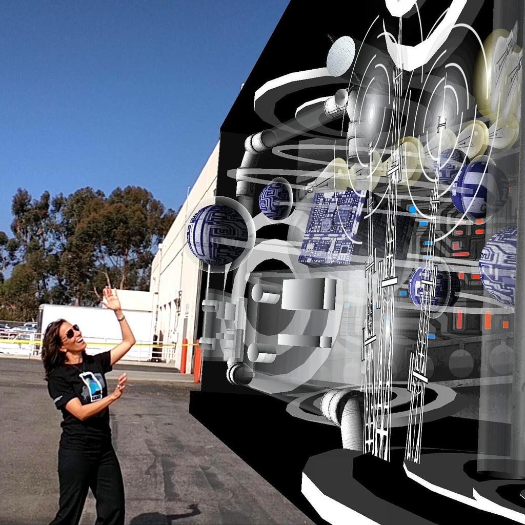 iizLiz's tweet image. Screengrab of me + massive interactive mural at @Qualcomm. Art by @heavyprojects, app powered by @vuforia