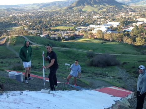 DonOberhelman's tweet image. #CalPoly Block P appropriately painting the Block P this morning.  @CalPoly #KeepThePWhite