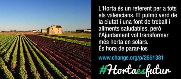 Per l'Horta. Per la saviesa popular. Pel nostre futur. 
NO AL PGOU DE L'AJUNTAMENT DE VALÈNCIA.
#hortaesfutur