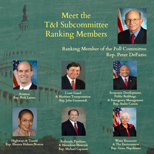 TransportDems's tweet photo. Ranking Member @RepPeterDeFazio proudly announces the new Subcommittee Ranking Members of the T&amp;I Committee http://t.co/xaLsK5QclZ