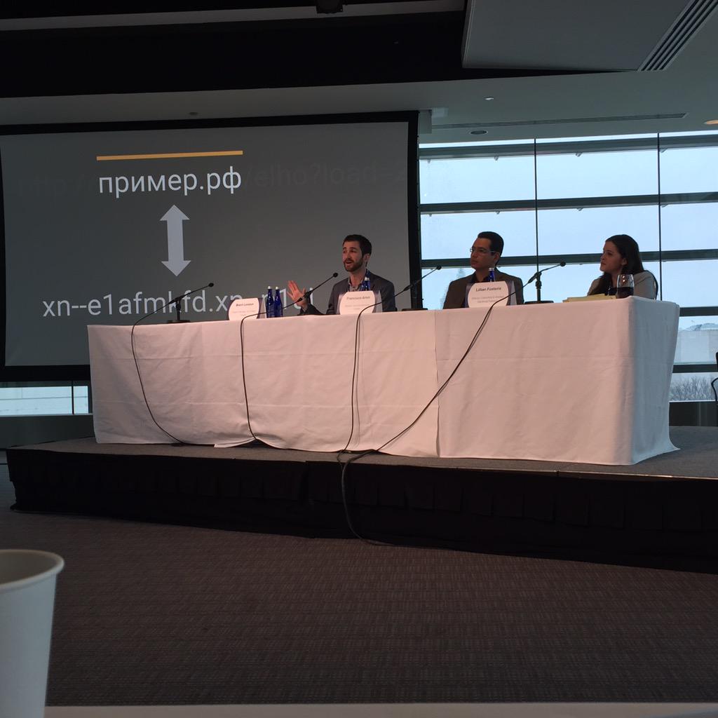 kathymbaird's tweet photo. Universal Acceptance panel with Google and ICANN. How do we raise awareness of the gTLD topic? #beyondthedot http://t.co/u3kgmUPT68
