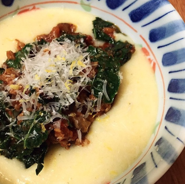One of our best customer Jasmine's homemade sausage ragu with #gristandtoll polenta. #want #need
