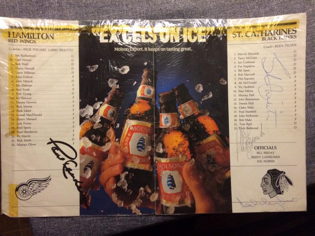 stevenAcassidy's tweet photo. #BasementFind A program from first hockey game at @coppscoliseum Signed by #Henderson #Mikita #Esposito and #Orr http://t.co/H29nwOpgWJ
