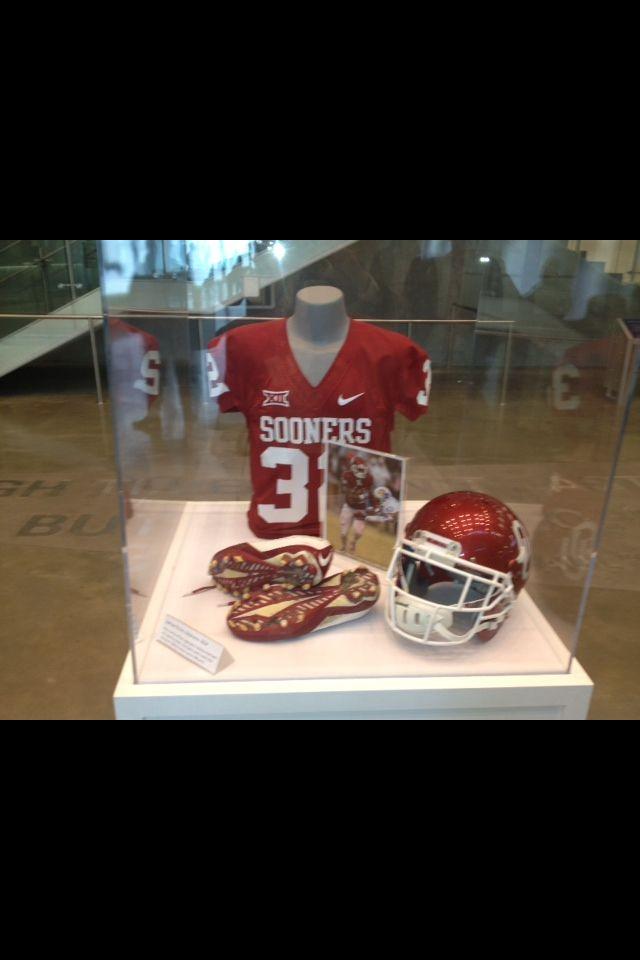 OU_CoachB's tweet photo. There's only one...with 427. Perine's gear at the college football hall of fame! http://t.co/fG6XupwIeh