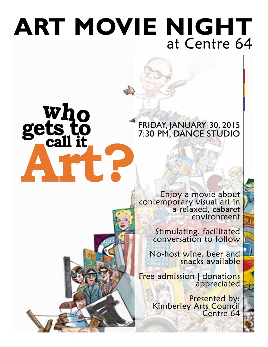 KimberleyArts's tweet photo. Art Movie Night coming to Centre 64 @KimberleyArts 
#artmovies #centre64 January 30th http://t.co/gihhGkxEy0