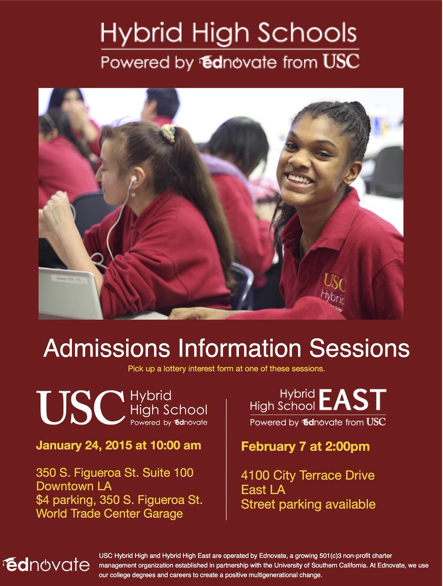 Last info sessions for rising 9th graders! @USCHybridHigh on 1/24 & @HybridHighEast on 2/7 buff.ly/1KOfgY7