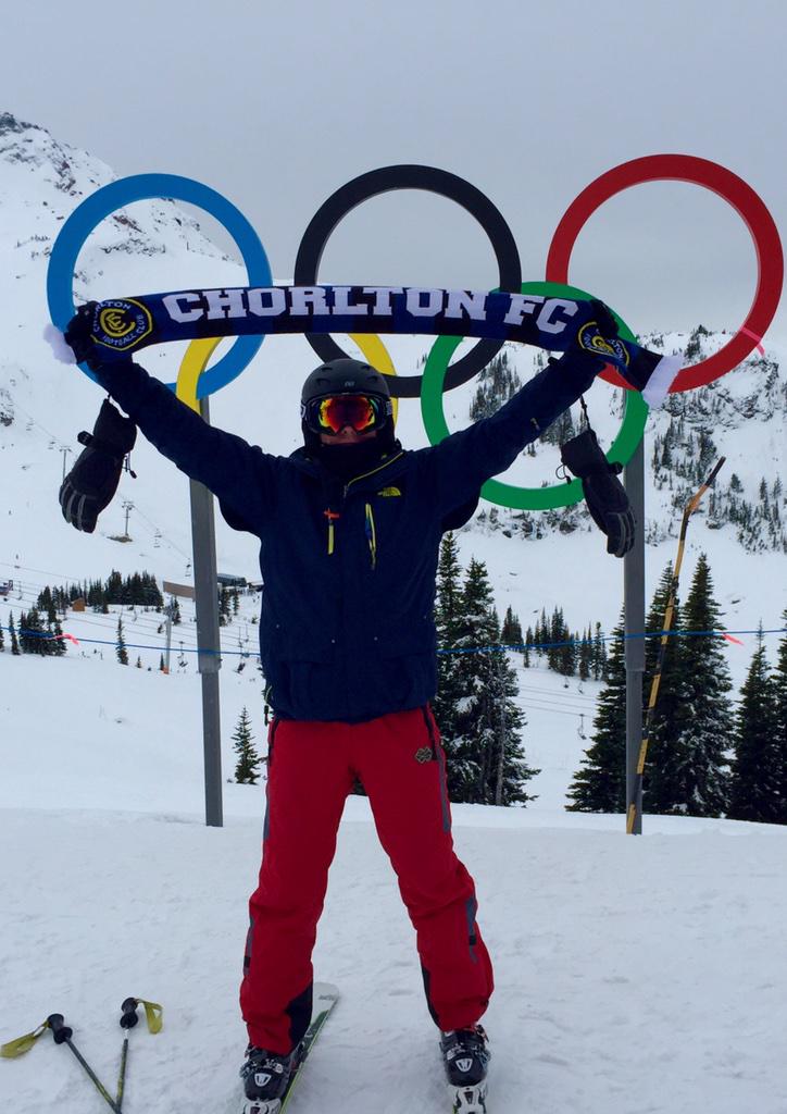 @ChorltonFooty @donnelly_steven: showing allegiance at 2,214m ahead of the Whistler Olympic Run. #Biggamesunday