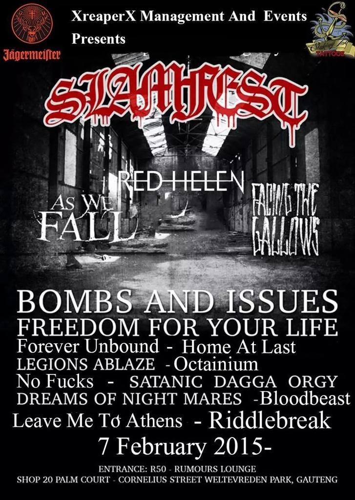 Quite fucking excited for our 1st show of 2015- #SlamFest at 18:30! Awesome lineup! #SAmetal #SupportYourScene
