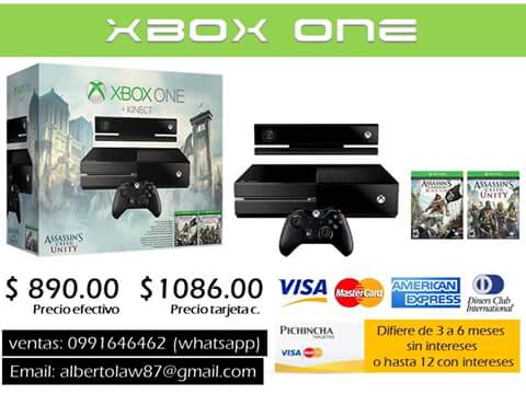 Playmartecu's tweet photo. Xbox one con kinect y juego de assasin creed unity . http://t.co/W94JtmqSQa