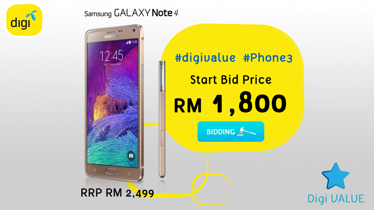 mydigizen's tweet photo. Be noteworthy! Bid for the Samsung Galaxy Note 4 right now! #Phone3 #digivalue http://t.co/fG9NpU0uH5