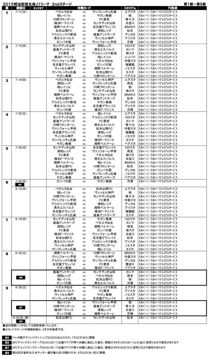 フットボール批評 15シーズンj1日程 15明治安田生命j1リーグの日程が発表されました Http T Co Dbt5c3mqcy