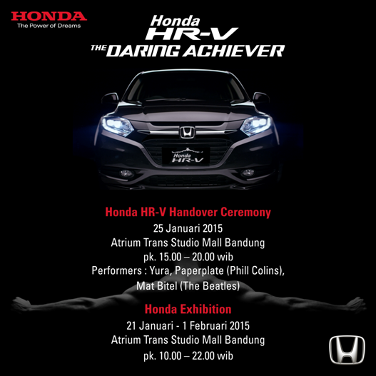 Besok! Honda HR-V Handover Ceremony di TSM dimeriahkan Yura Yunita, Paper Plate &amp; Mat Bitel <a href="/HondaBdgCenter/">Honda Bandung Center</a>
