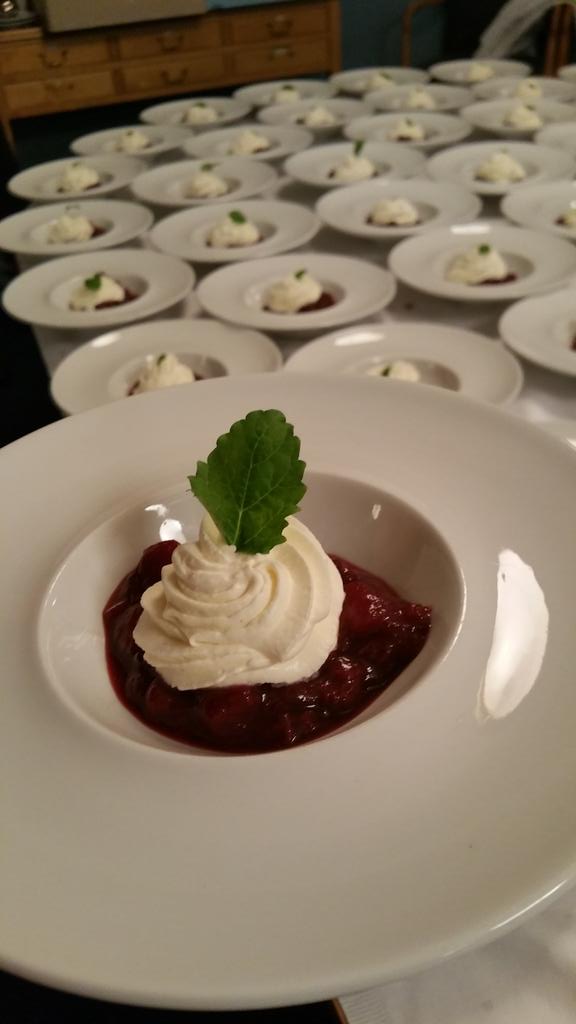 Chefck97's tweet image. Plum compote  w/wipped cream and lemon melisse