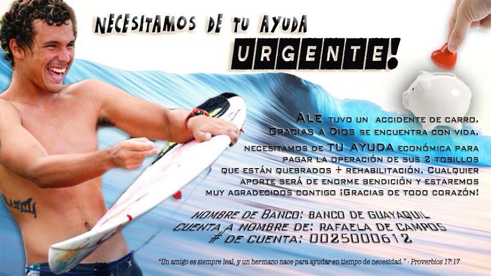 Swellecuador's tweet photo. Apoyemos a un hermano del surf Ecuatoriano #FuerzaVaca con un granito de arena! RT http://t.co/eHXqlDv8jQ