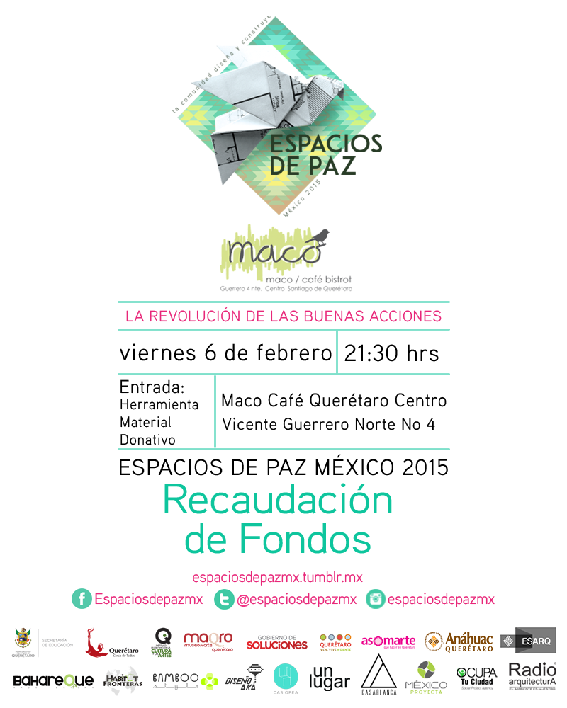 unlugar_mx's tweet photo. ¡Los invitamos a la fiesta de recaudación de fondos para @Espaciosdepazmx! Únete a la #revolucióndelasbuenasacciones http://t.co/UnSQGlDrZA