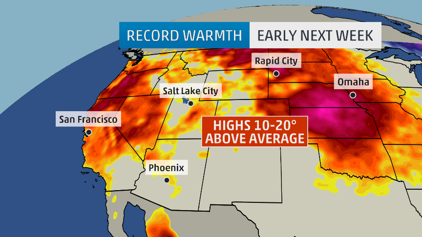 weatherchannel's tweet image. Record #Heat likely early next week as a large ridge builds in the West w/ resulting temps 10-20°+ above average!