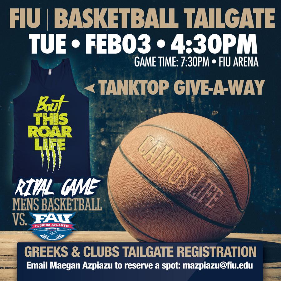 On Feb. 3, tailgate w/ <a href="/FIUCampusLife/">FIU Campus Life</a> &amp; #FIU Athletics &amp; cheer on @FIUMensBBall vs. FAU! RSVP info here! #PawsUp