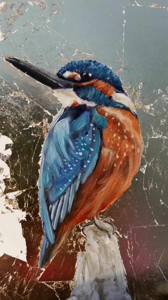 tara818's tweet photo. I ran out of gold leaf and am snowed in! #halfdoneprojects #art #paint #kingfisher http://t.co/3xsItQlaGs