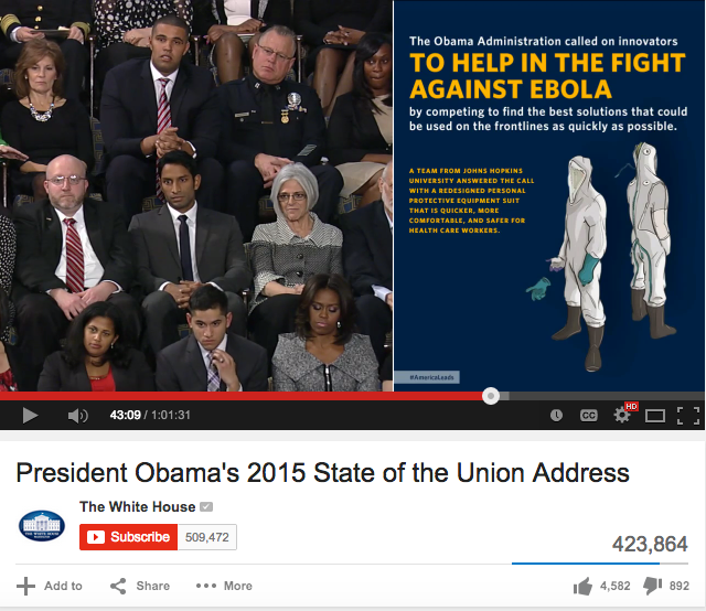 InnovateJhpiego's tweet photo. MT @Jhpiego @WhiteHouse showcases new #Ebola PPE suit during #SOTU.  Thanks @HopkinsEngineer @Clinvue @BioMaryland http://t.co/ZLpyqV3TwK
