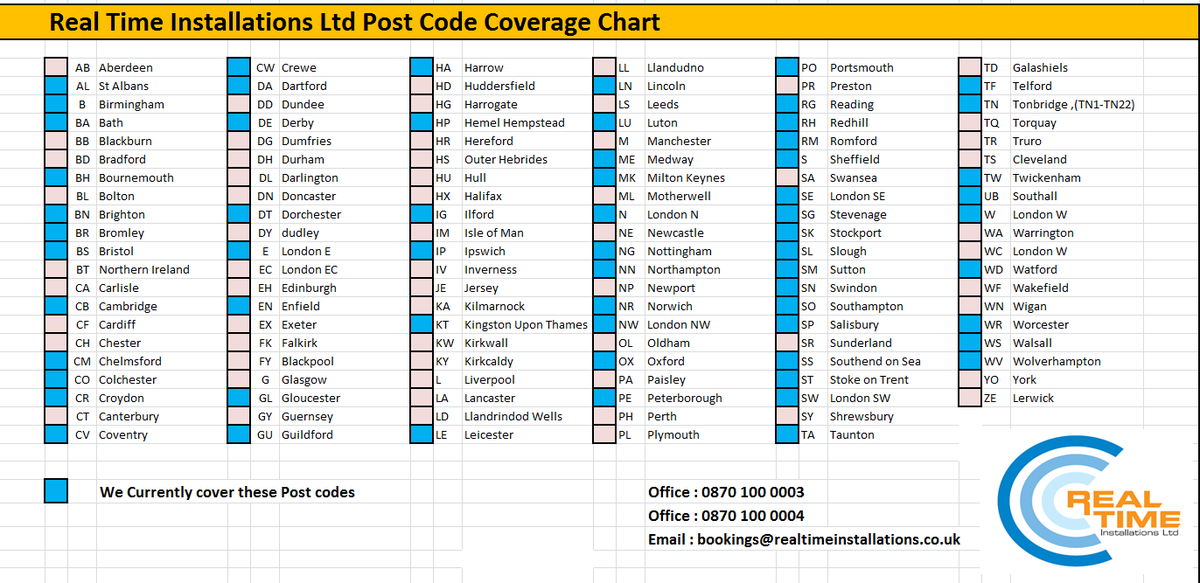 RealTimeInstall's tweet image. Here is our postcode coverage, if you have any questions please don&apos;t hesitate to call us! #tracker #carsafe @BiziRT