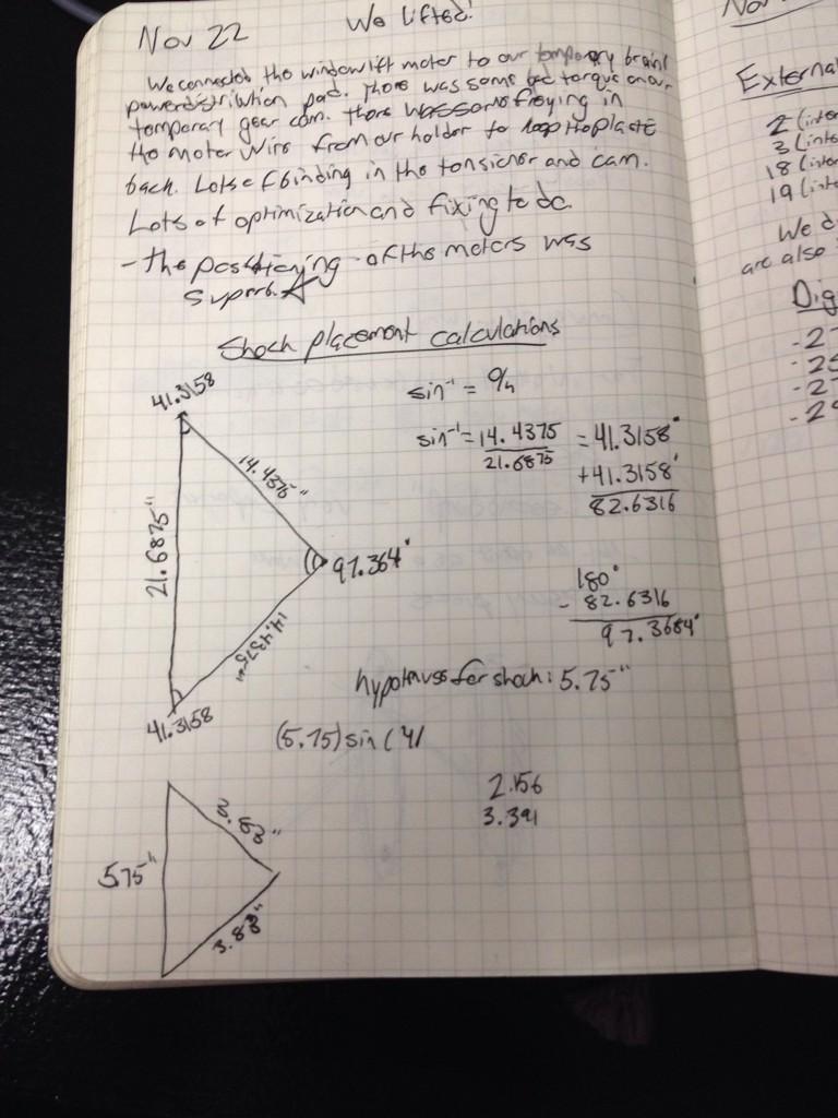 1BenAnna's tweet image. Look mom - we used #math!! Engineering notebook for #robotics competition