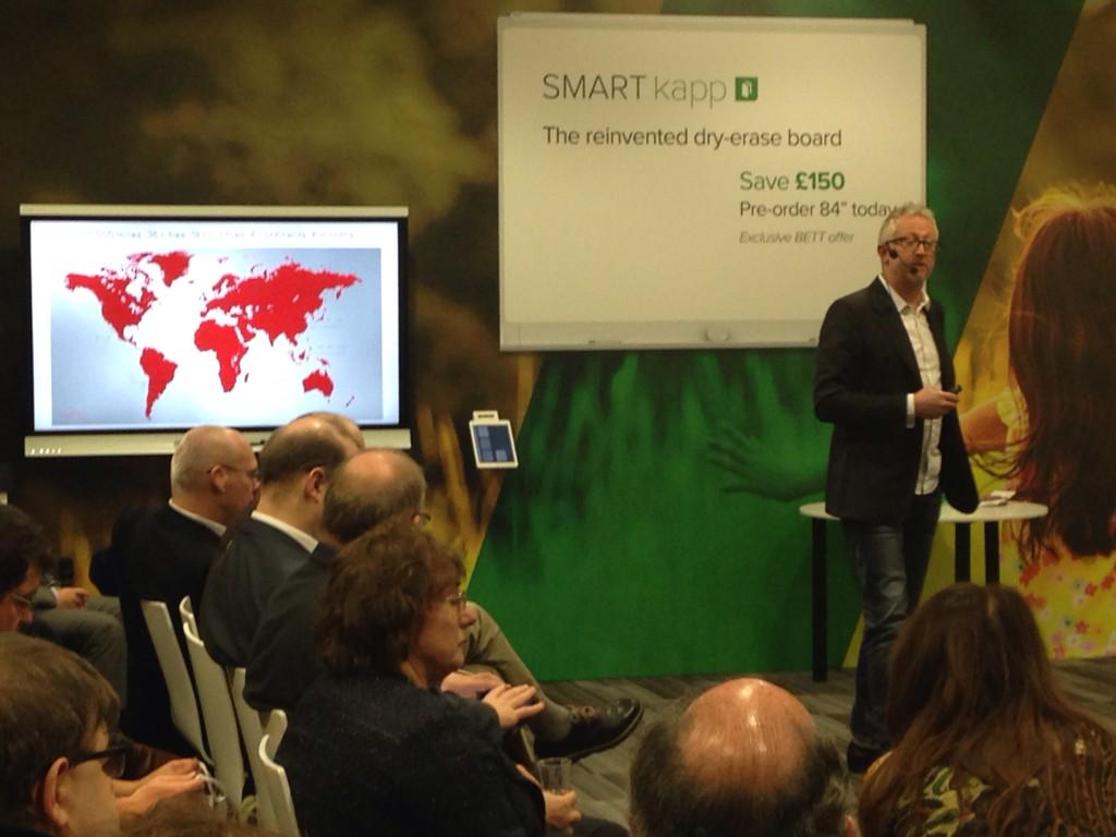 SMART_Tech's tweet photo. .@GrahamBM describes his journey of 120,000 miles interviewing for his book. #inspirecollaboration #Bett2015 http://t.co/2sxXr7Wh9J