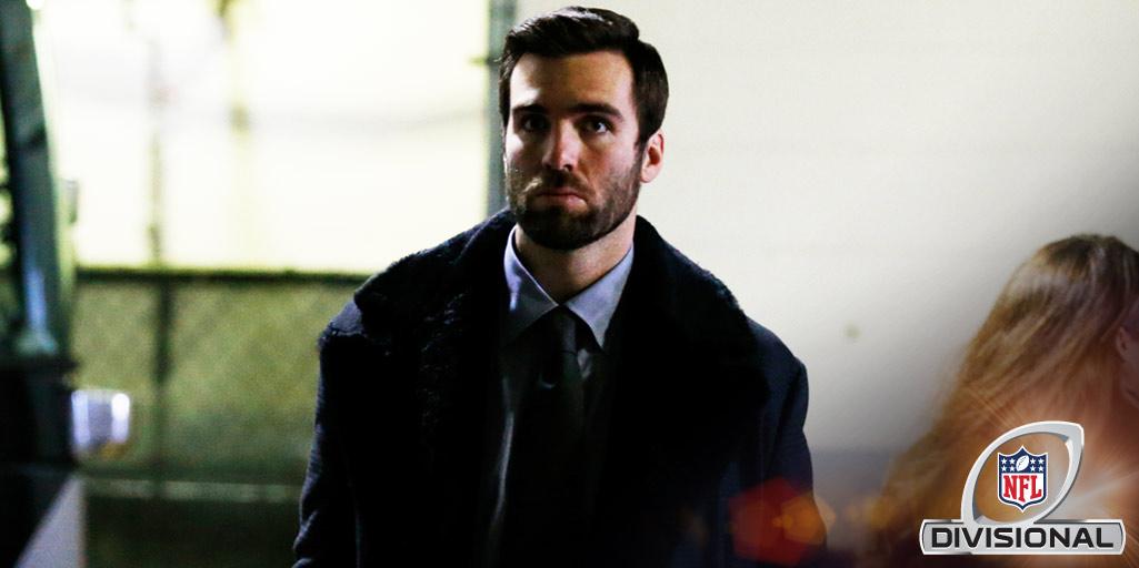 Ravens's tweet image. #PlayoffJoe RT @nfl: Joe Flacco. All Business. #BALvsNE #NFLPlayoffs
