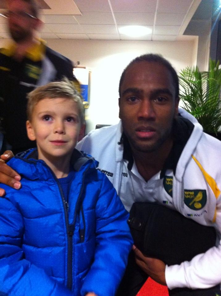 Keepitcrisp's tweet photo. @camjerome33 thanks for the photo, little man chuffed to meet the match winner :-) #ncfc http://t.co/Mhztywhxfz