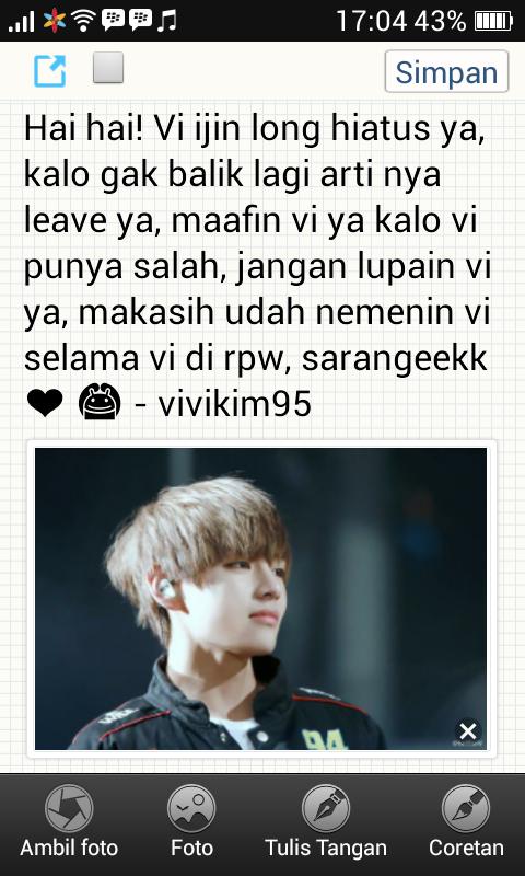vivikim95's tweet photo. Warga teel makasih ya yg udah pernah nemenin vi, maaf gak bisa ngabarin satu2 ilang semua difav/? http://t.co/u6I5ibnOjn
