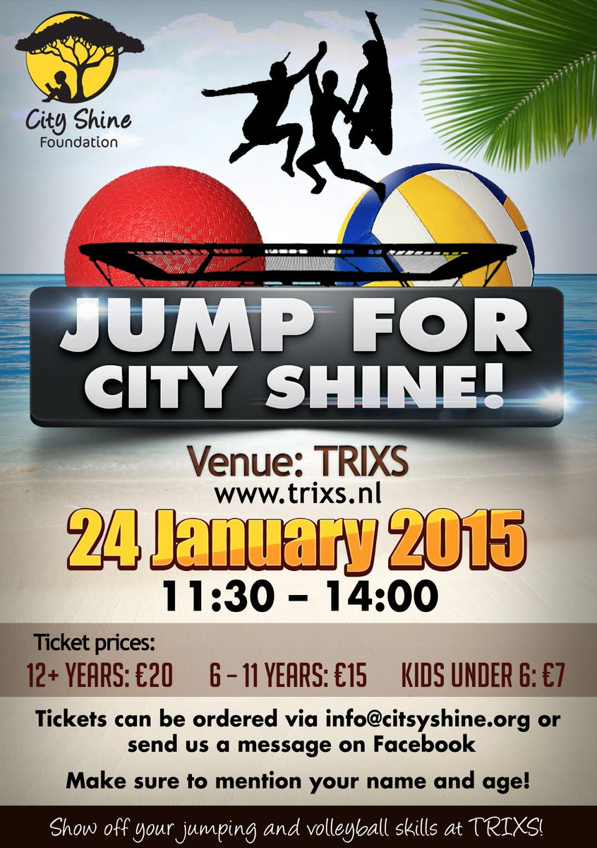City_Shine's tweet photo. Jump for City Shine Foundation at TRIXS on the 24th of January! 
#TRIXS #fundraising #charity #Leidschendam #Kenya http://t.co/pP9COPGb24