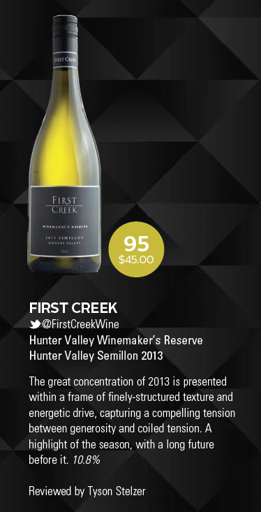 WBMwinemagazine's tweet photo. Wines of the Year - @FirstCreekWine Winemaker's Reserve Hunter Valley Semillon '13 95pts @TysonStelzer #wine #quality http://t.co/Aus83Xuw9t