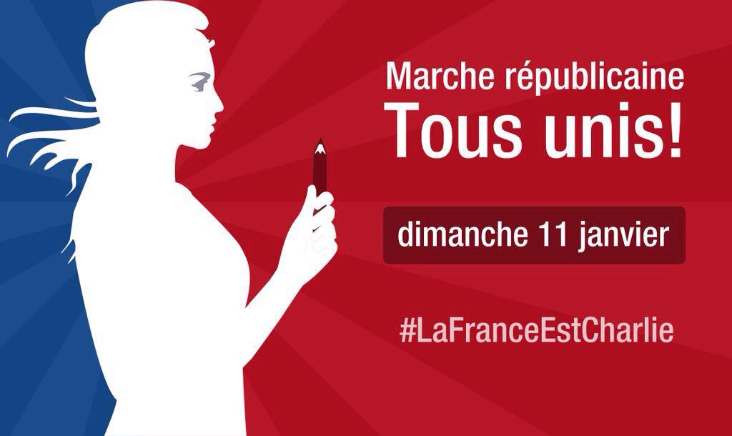 #marchesilencieuse dimanche, tous unis! 
#JeSuisCharlie #LaFranceEstCharlie #TousALaMarcheDu11Janvier