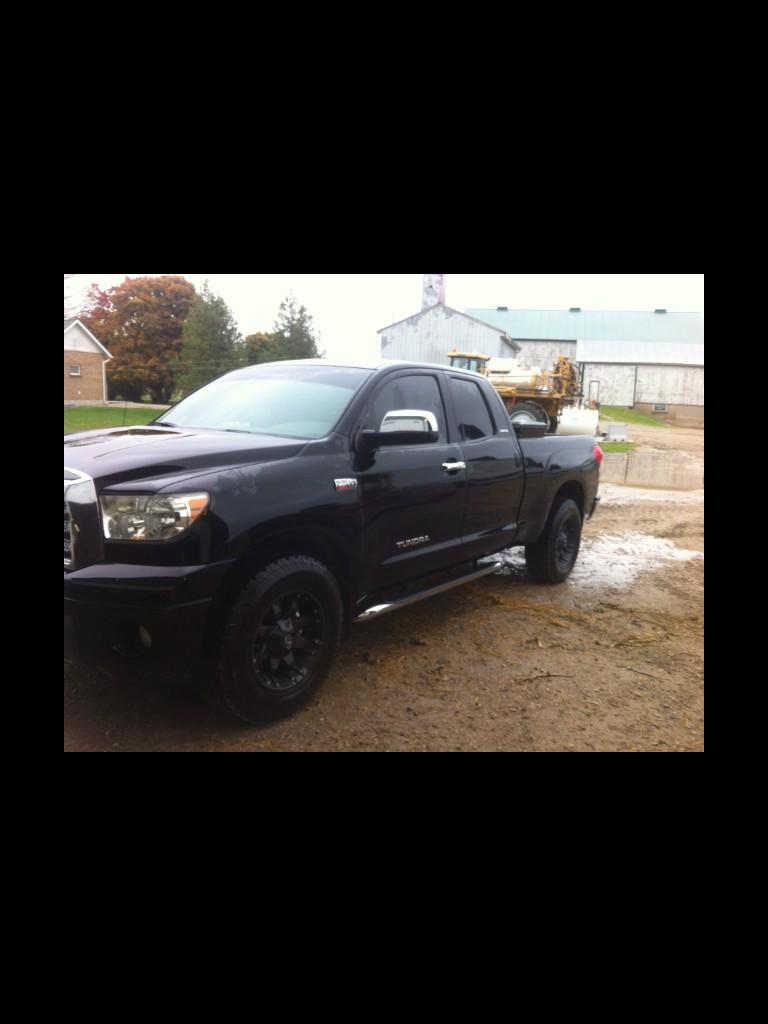 Mprehn23's tweet photo. STOLEN 08 blk tundra with blk rims. Last night between 11pm-4am from Amberly area  plateAC33998, pls call OPP if seen http://t.co/8WVbvcRflM