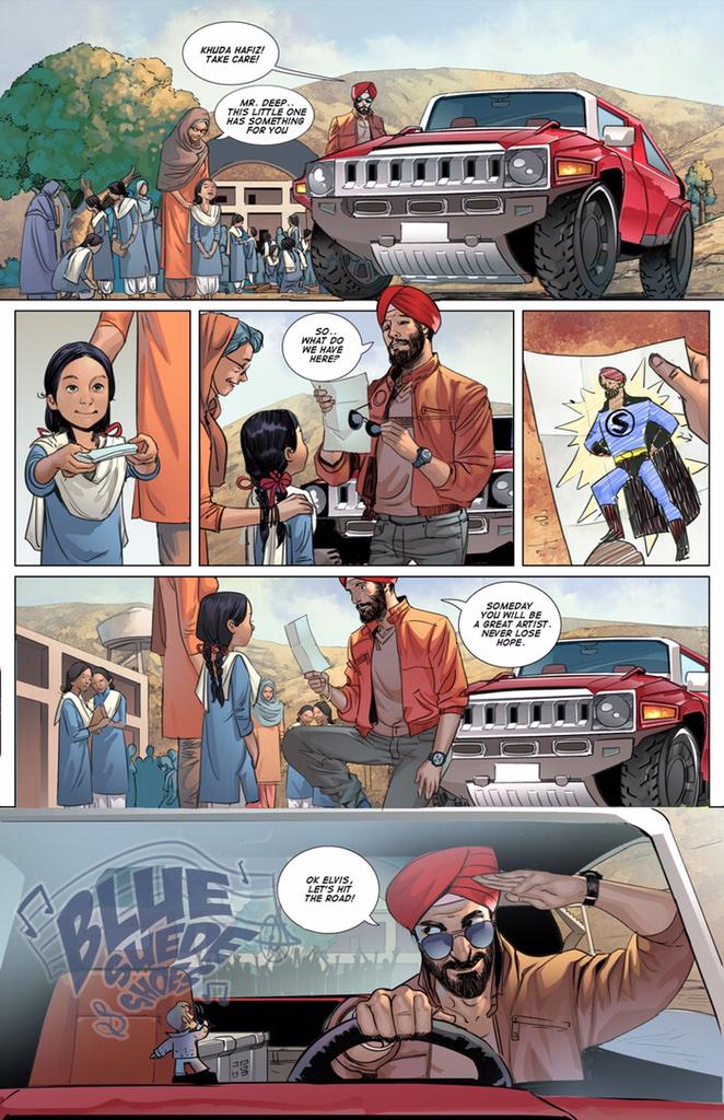 LookASingh's tweet image. I&apos;m loving the first finished page of the upcoming @supersikhcomic #DeepSingh #LovesElvisHatesBadguys