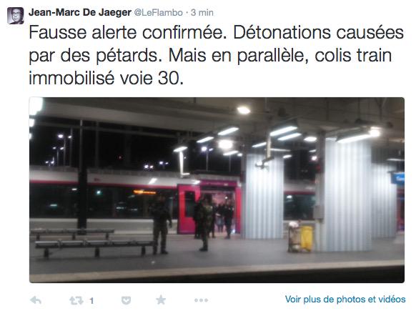Gare du Nord - Les pétards ont provoqué de nombreux tweets de panique de témoins sur place. /photo: @LeFlambo