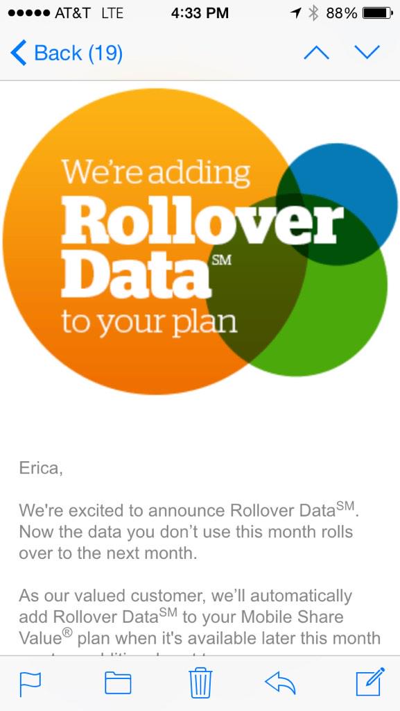 EricaDHartley's tweet image. Yes!! Finally, @ATT. Thank you!! #RolloverData