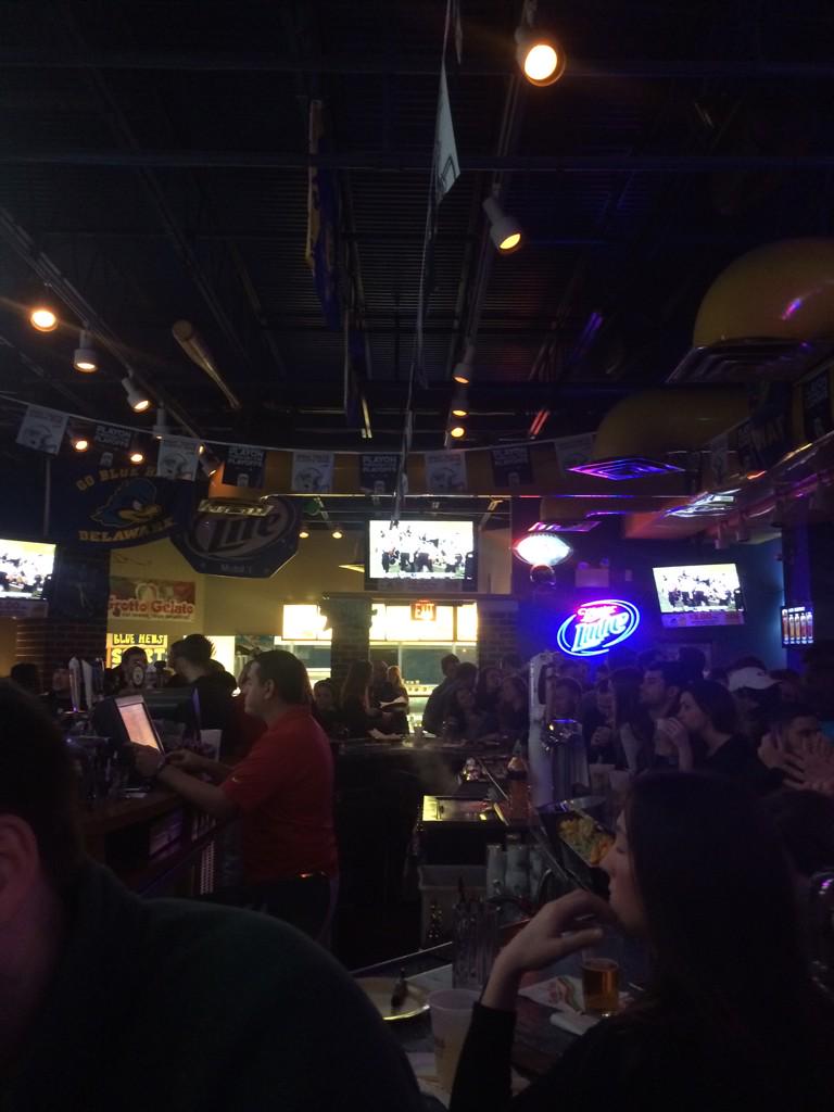 UDSigmaNu's tweet photo. @TeamFlacco We're here at @GrottoPizzaUD rooting for you! Go Ravens! #CluckCluck #RollHens http://t.co/SN0enTpGvt