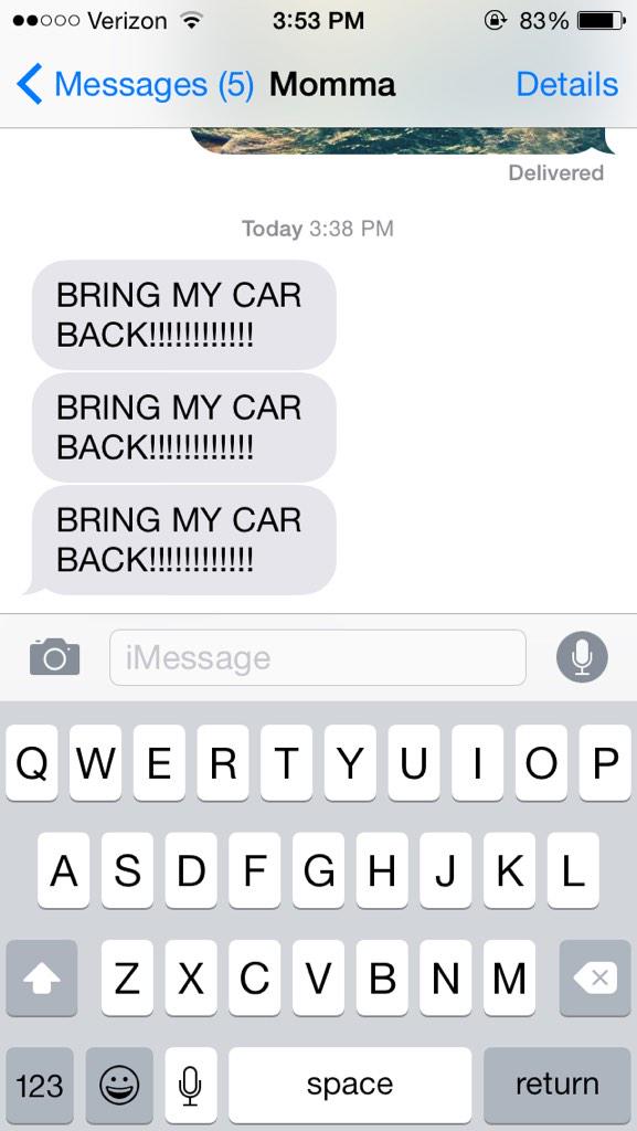 miaechasan's tweet photo. I think she wants her car back. http://t.co/a4LyAY1puX