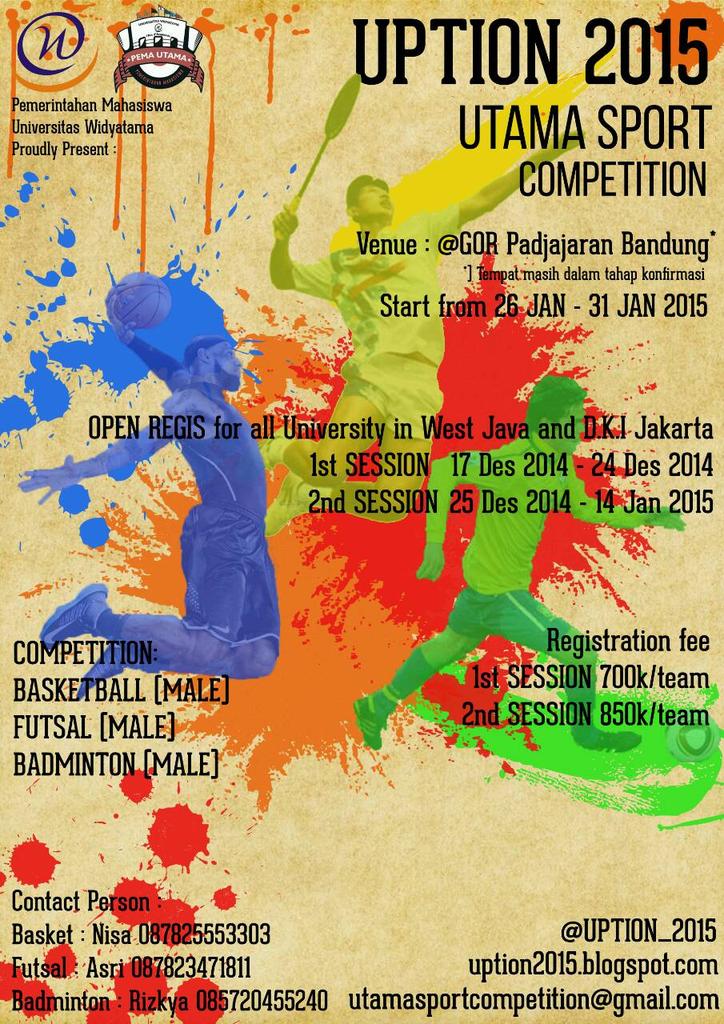 Persiapkan tim kamu &amp; segera daftarkan! Olimpiade olahraga antar Perguruan Tinggi se-Jabar &amp; DKI Jakarta <a href="/UPTION_2015/">UPTION</a>